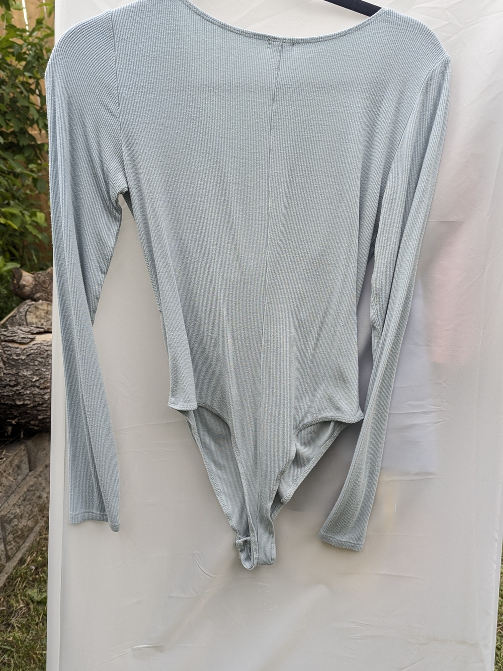 Garage Light Blue Twist-Front Ribbed V-Neck Bodysuit - Picture 6 of 16